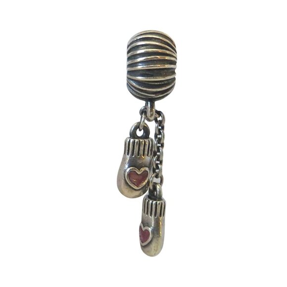 Pandora Christmas Winter Mitten Dangle Red Enamel & SS .925 Charm 791181EN46 - Picture 1 of 5